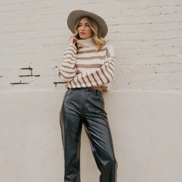 005. NEW The Rachel Sequined Striped Sweater in Tan