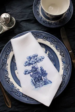 #009 | Blue Chinoiserie Birdhouse | Linen napkins