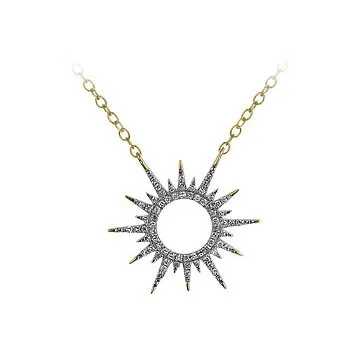 10K Yellow Gold (0.11ct) Diamond Sun Ray Necklace