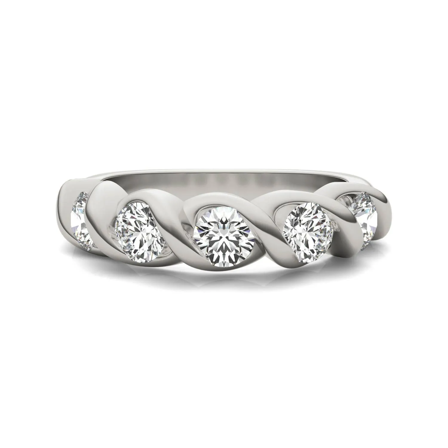 1.15 CTW DEW Round Moissanite Bypass Ring in 14K White Gold