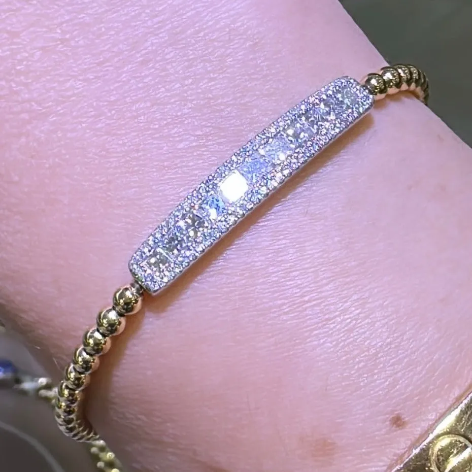 1.34ct tw Princess-cut  Diamond Beaded Gold String Bracelet