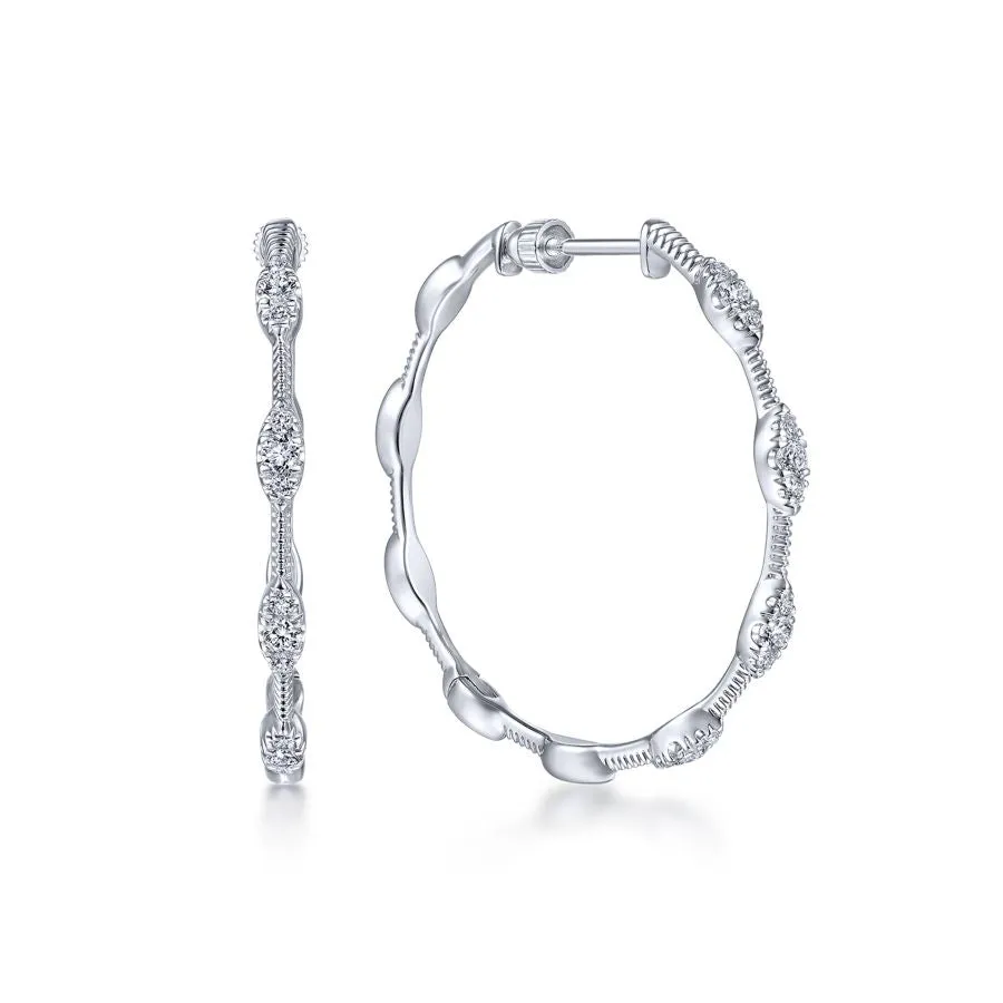 14K White Gold Round Classic Diamond Hoop Earrings