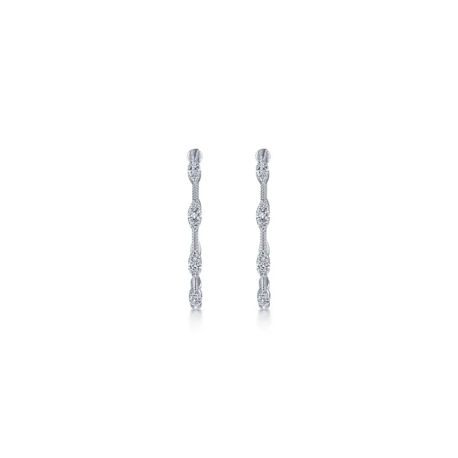 14K White Gold Round Classic Diamond Hoop Earrings