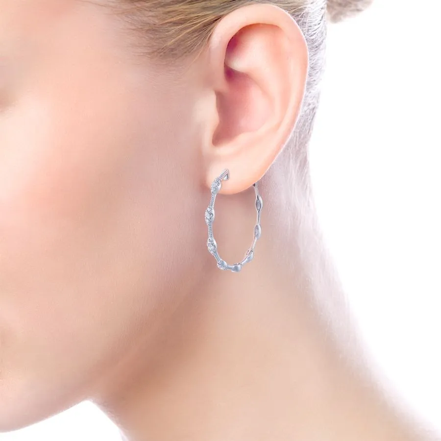 14K White Gold Round Classic Diamond Hoop Earrings