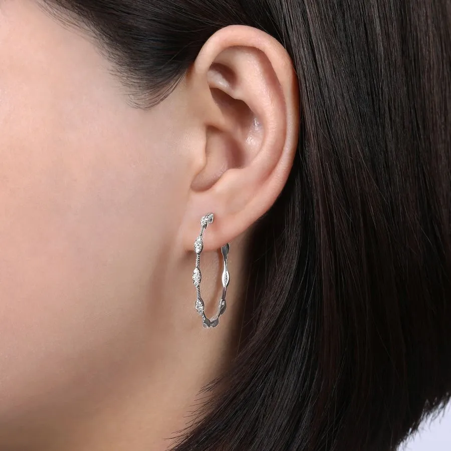 14K White Gold Round Classic Diamond Hoop Earrings