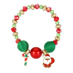 18K Gold-Plated Candy Cane Charm Beaded Stretch Bracelet