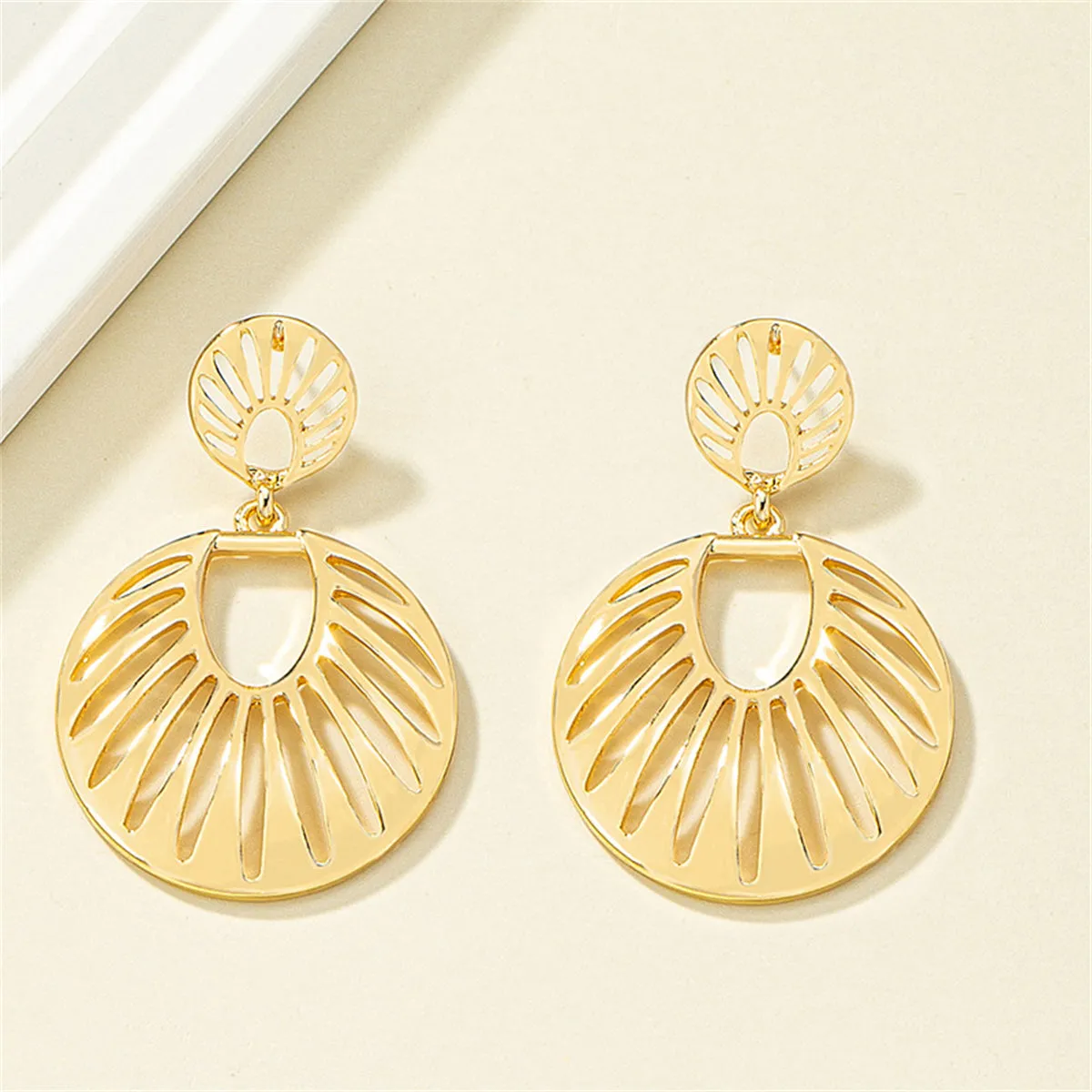 18K Gold-Plated Openwork Fan Drop Earrings