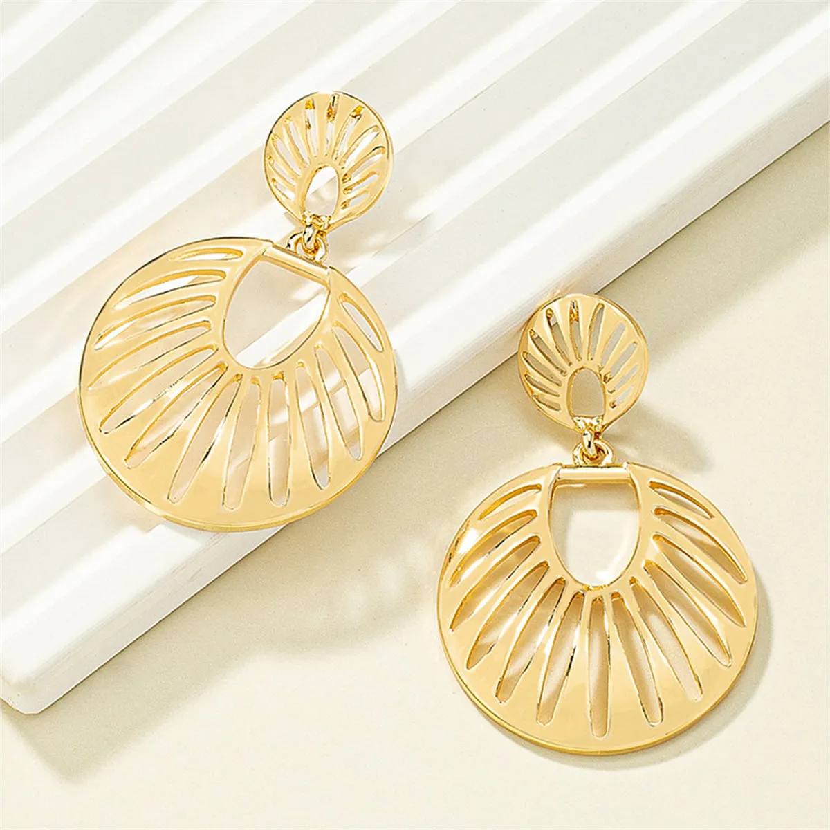 18K Gold-Plated Openwork Fan Drop Earrings