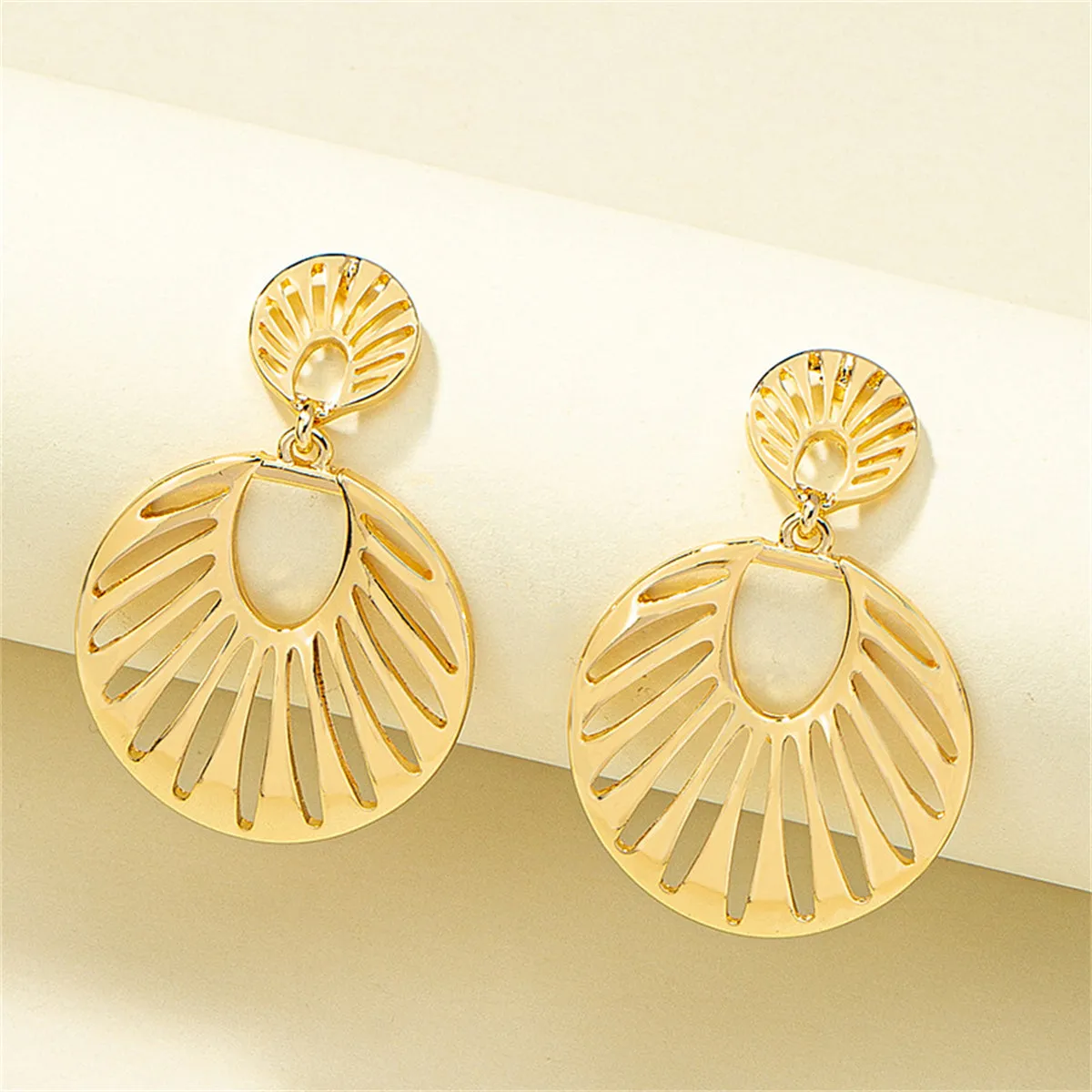 18K Gold-Plated Openwork Fan Drop Earrings