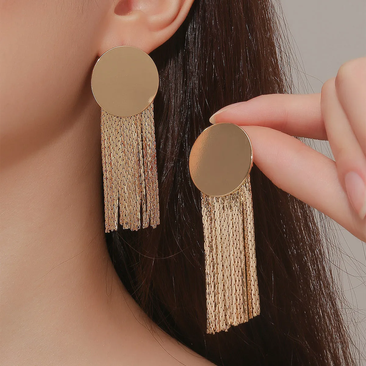 18K Gold-Plated Round Tassel Drop Earrings