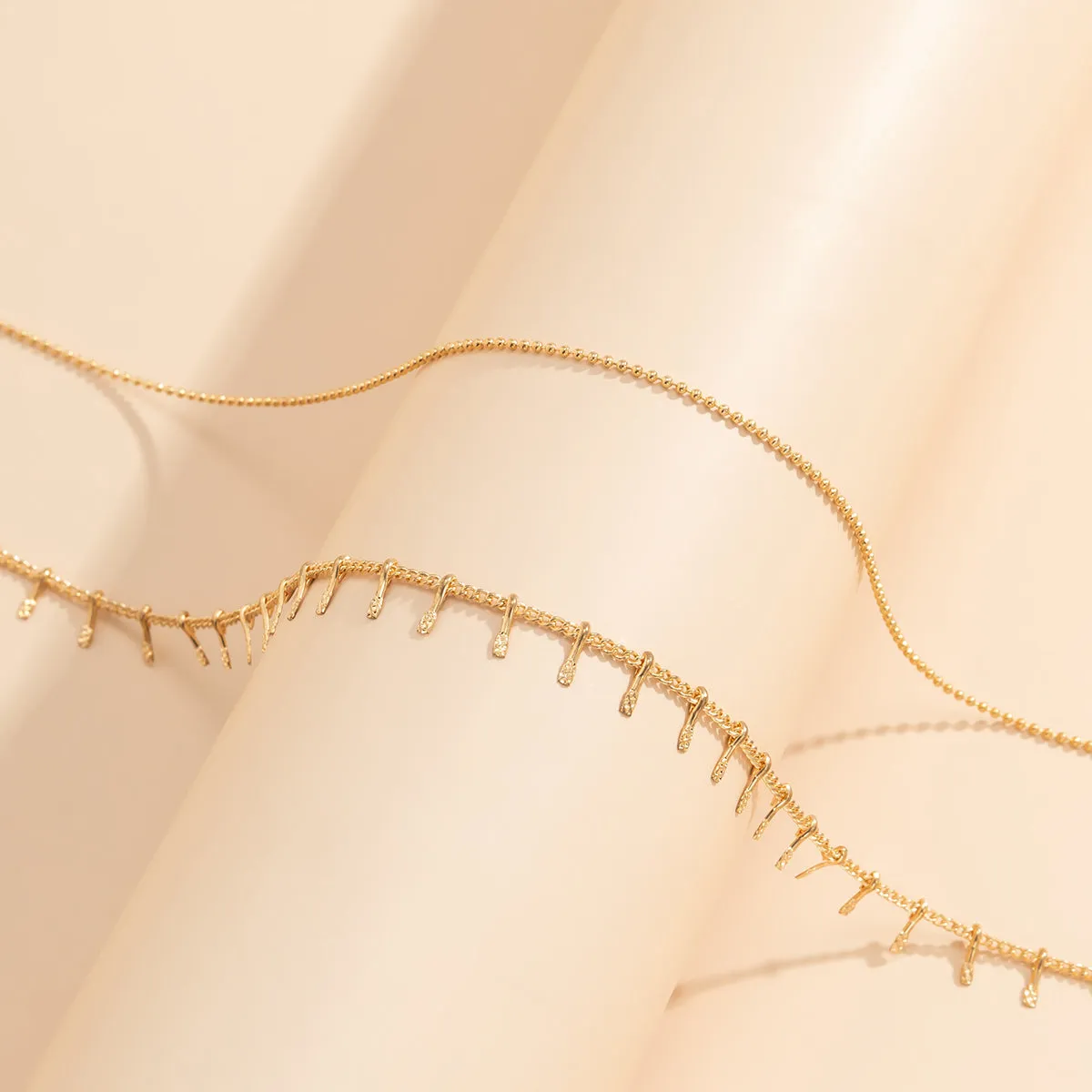 18K Gold-Plated Spike & Chain Necklace Set