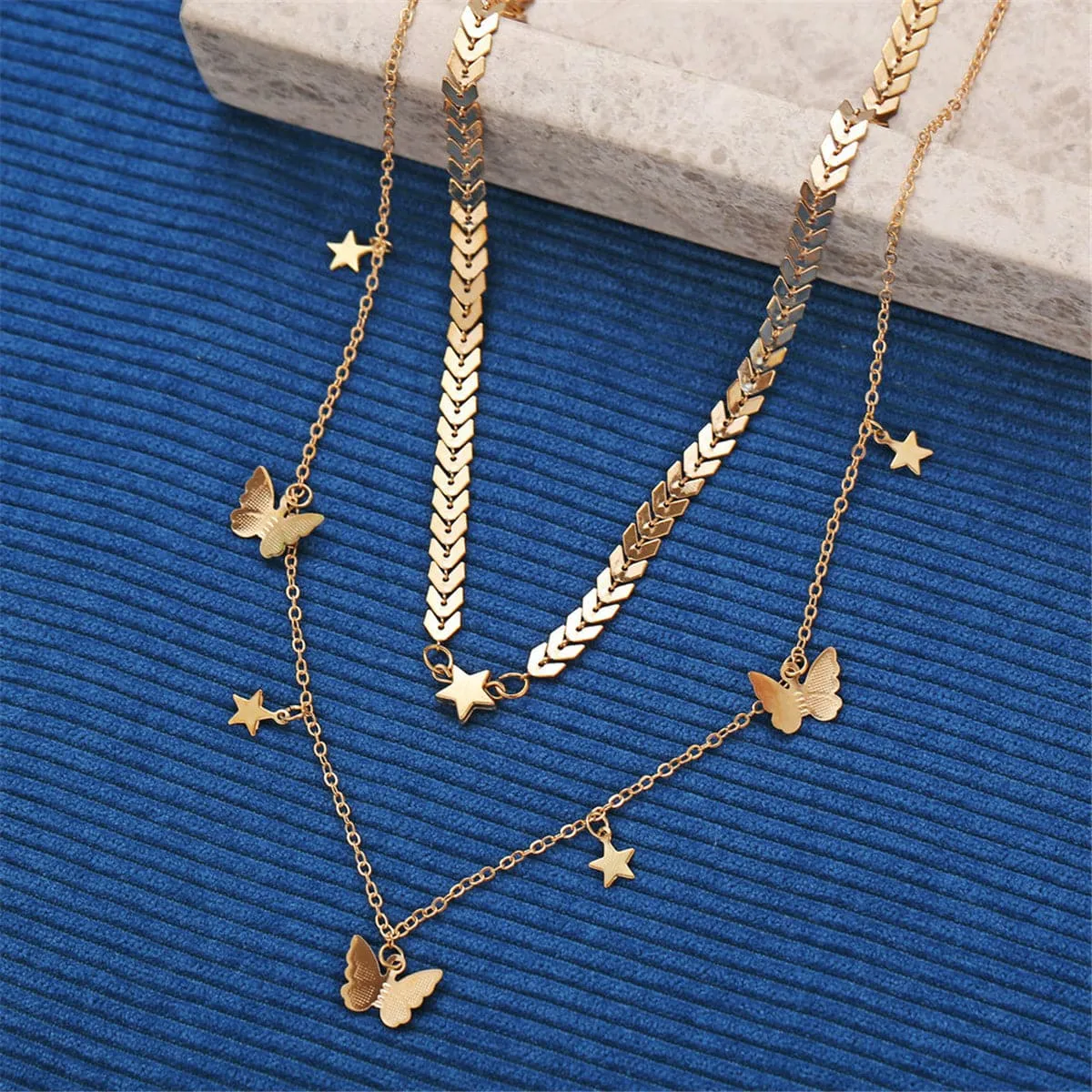 18K Gold-Plated Star & Butterfly Layer Necklace