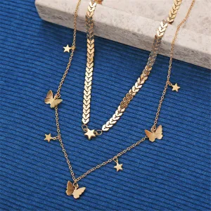 18K Gold-Plated Star & Butterfly Layer Necklace