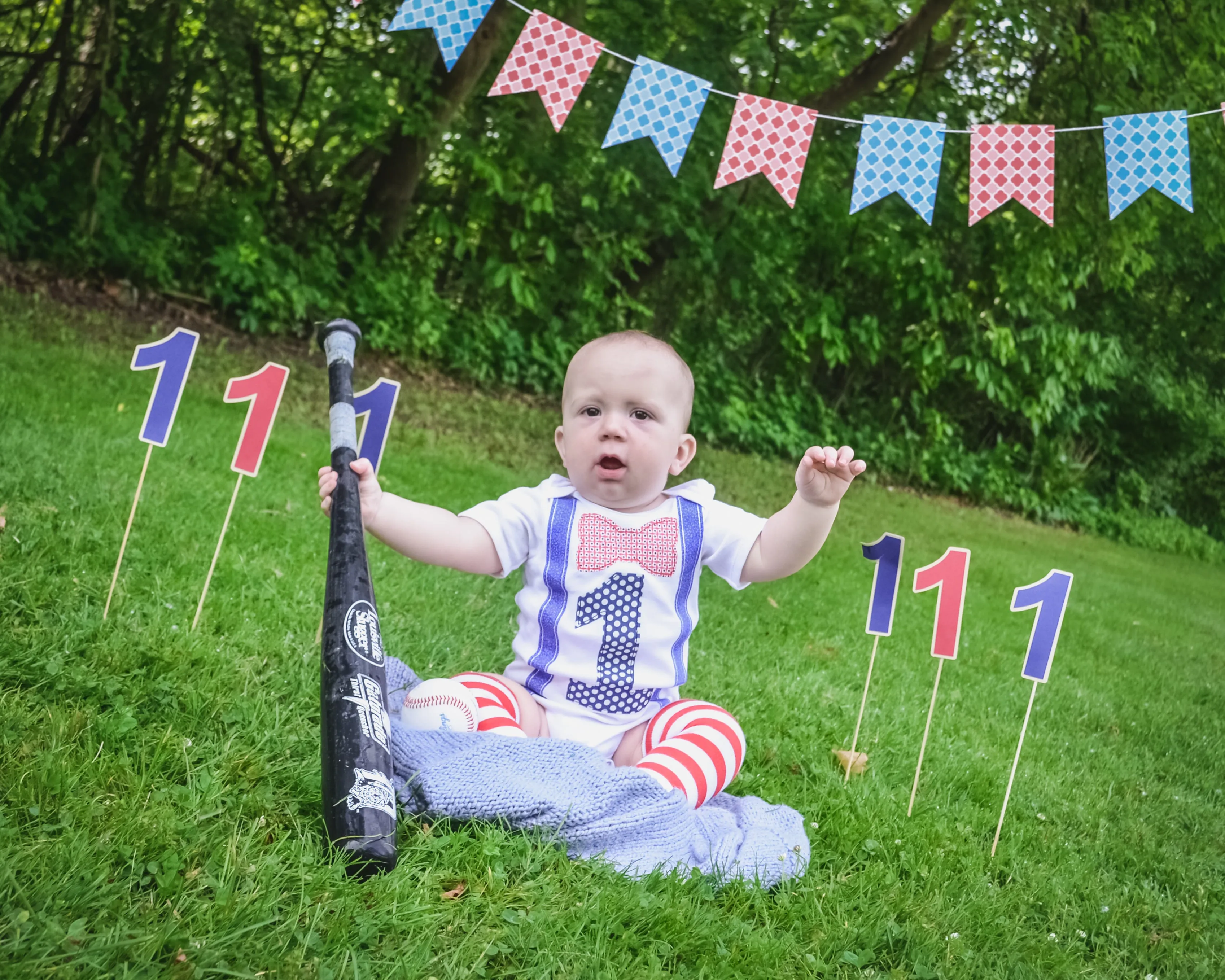 1st B-Day Boy Outfit - Baseball Patriotic