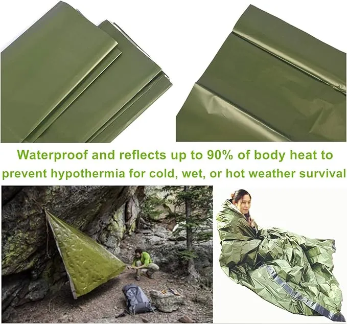 2-Person Emergency Sleeping Bag, Ultra Lightweight Waterproof Thermal Bivy Sack Cover, XL Emergency Shelter Survival Kit for Hiking Outdoor Camping …
