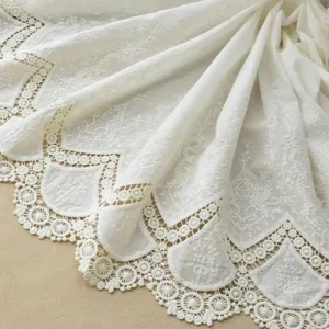51" Width Vintage Floral Embroidered Cotton Lace Fabric by the Yard