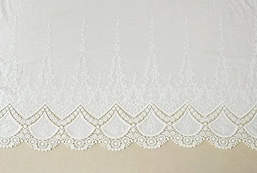 51" Width Vintage Floral Embroidered Cotton Lace Fabric by the Yard