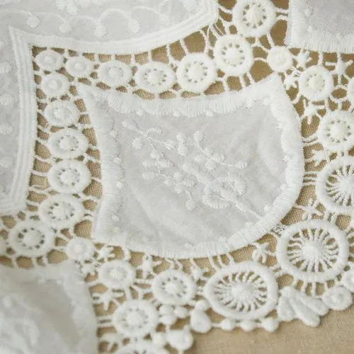 51" Width Vintage Floral Embroidered Cotton Lace Fabric by the Yard