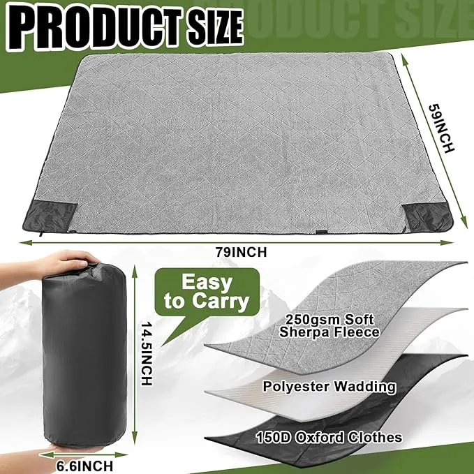 59" x 79" Woobie Blanket Camping Blanket with Sherpa Lining Large Military Blanket Waterproof Warm Outdoor Blanket for Camping, Hunting, Sporting Events, Picnic, Hiking(Black,1 Pc)
