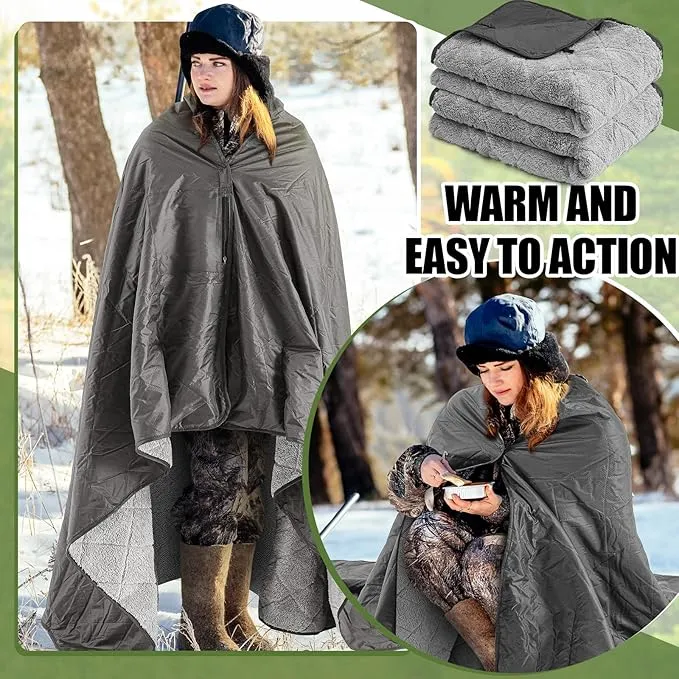 59" x 79" Woobie Blanket Camping Blanket with Sherpa Lining Large Military Blanket Waterproof Warm Outdoor Blanket for Camping, Hunting, Sporting Events, Picnic, Hiking(Black,1 Pc)