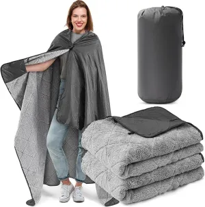 59" x 79" Woobie Blanket Camping Blanket with Sherpa Lining Large Military Blanket Waterproof Warm Outdoor Blanket for Camping, Hunting, Sporting Events, Picnic, Hiking(Black,1 Pc)