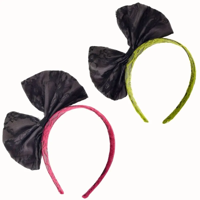 80s Lace Headband with soft lace bow - Asst Colours