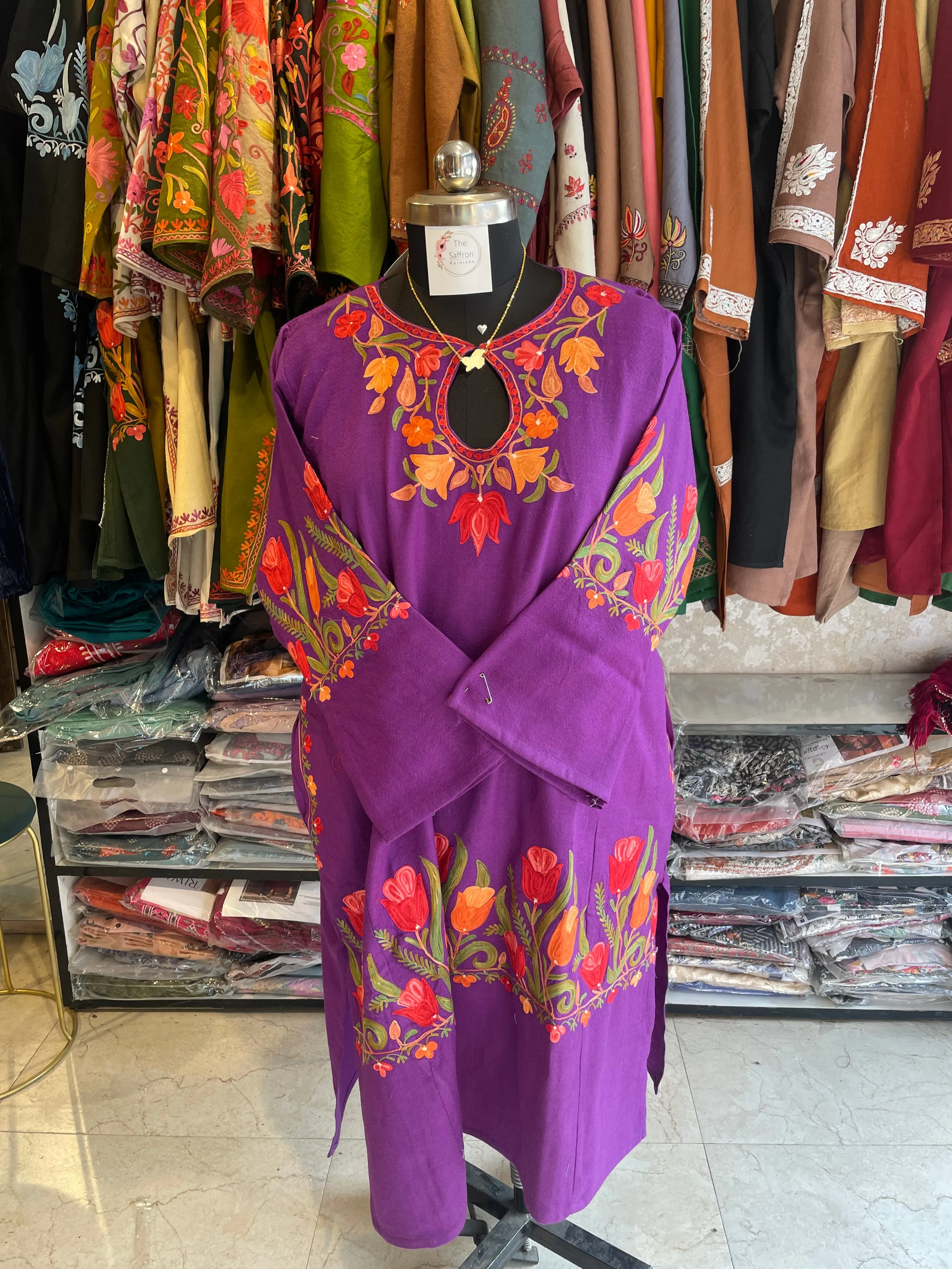 Aari Embroidered Pheran | Purple
