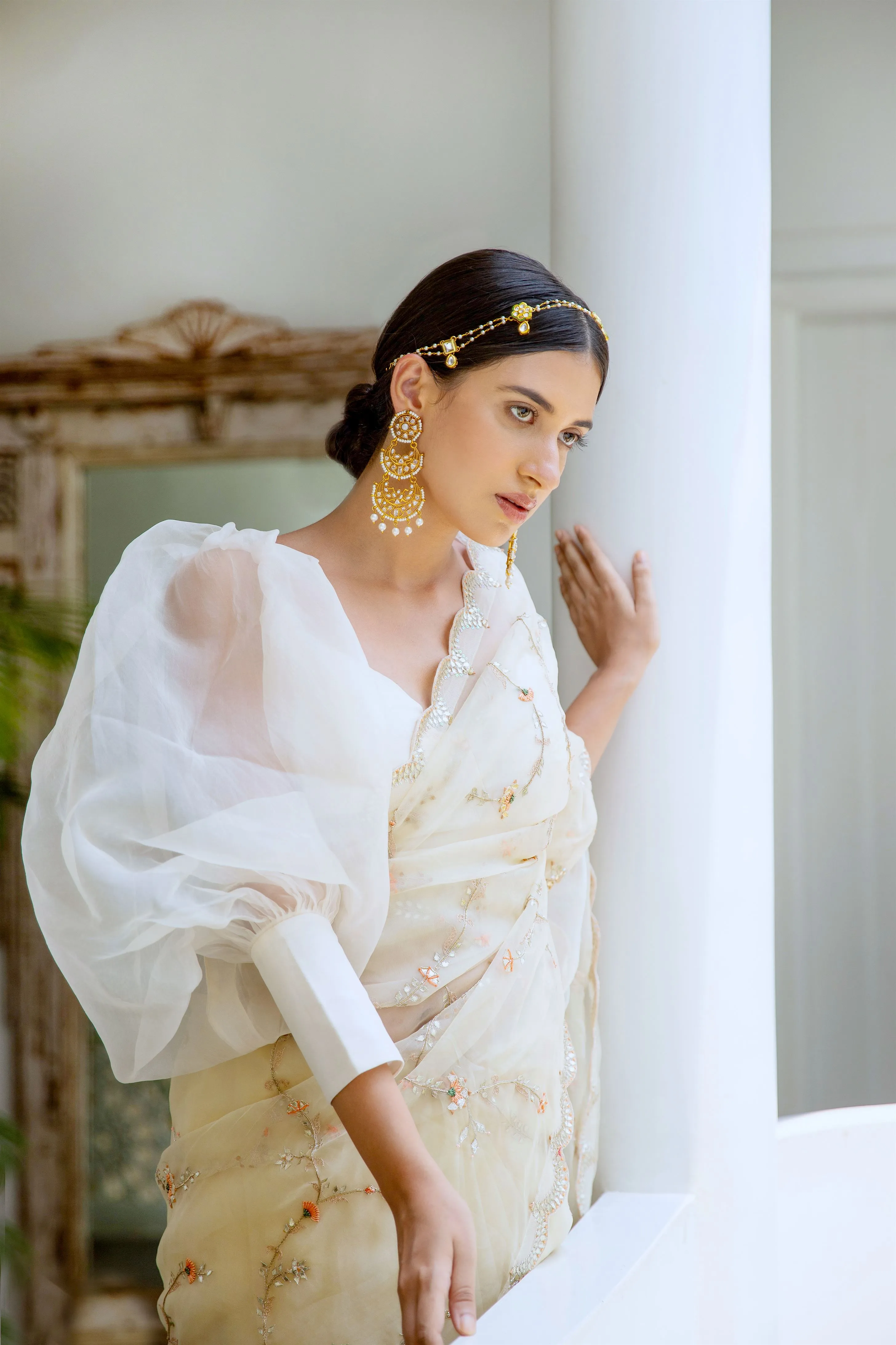 Aarti Sethia Studio    I   Ivory Hand embroidered Jaal Saree Set