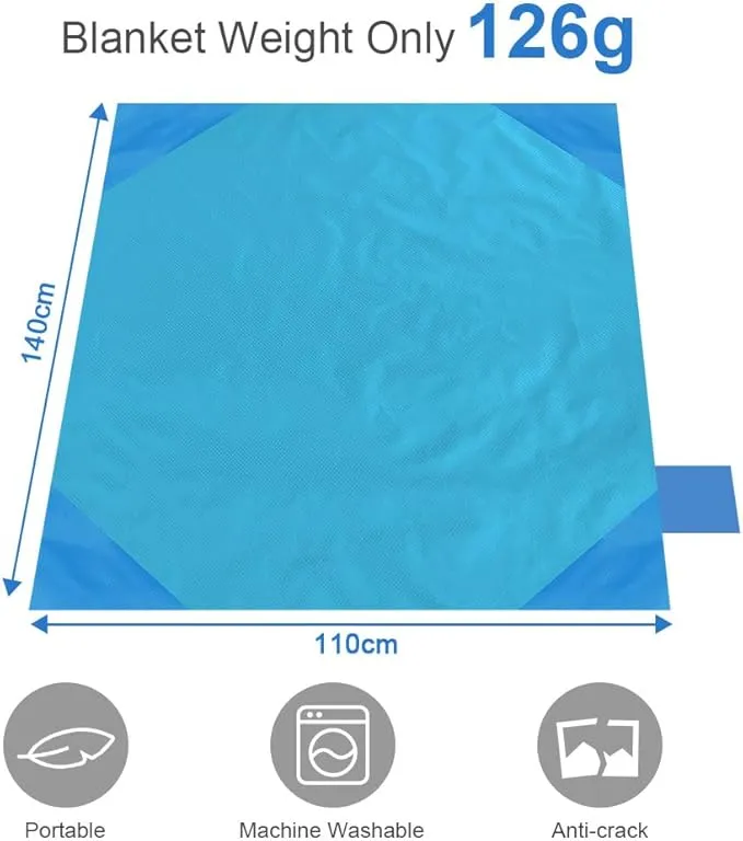 Ainiv Picnic Blanket, Mini Pocket Beach Mat 43.3 x 55.1IN (2-3 People) Foldable, Lightweight Waterproof Sand Free, Foldable Thin Ground Sheet for Outdoor Camping Hiking Travel - with Hand Strap