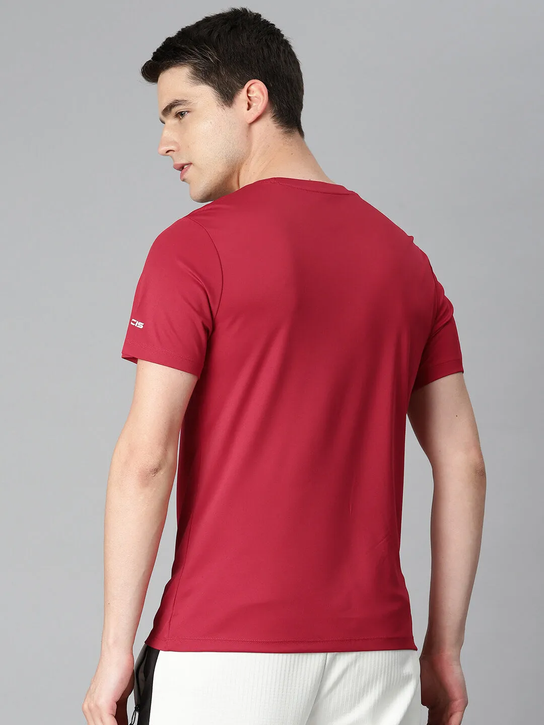 Alcis Men Red Typography Printed Anti Static Slim Fit Sports T-shirt