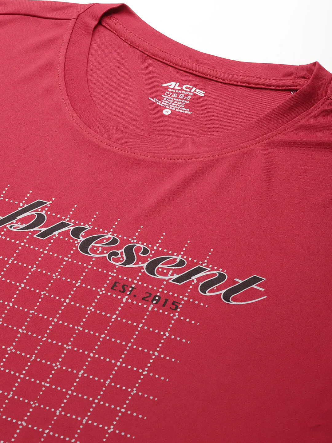 Alcis Men Red Typography Printed Anti Static Slim Fit Sports T-shirt