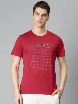 Alcis Men Red Typography Printed Anti Static Slim Fit Sports T-shirt