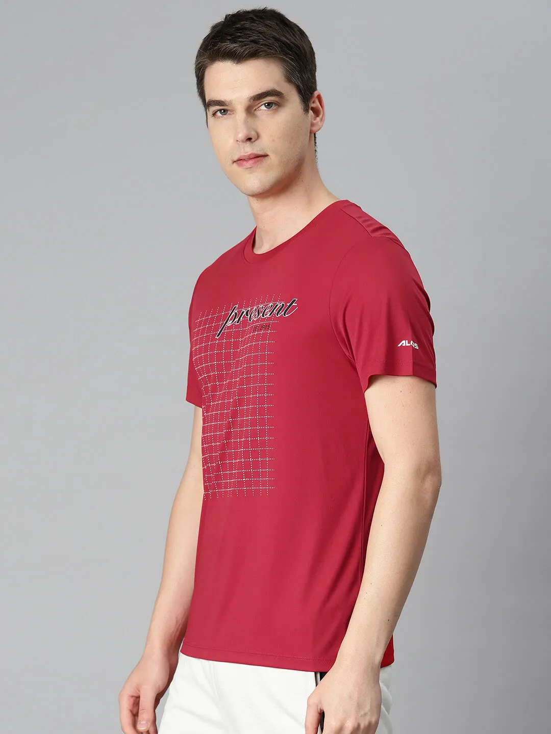 Alcis Men Red Typography Printed Anti Static Slim Fit Sports T-shirt
