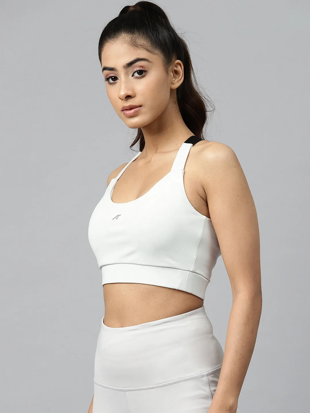 Alcis Solid Grey Styled Back Sports Bra - Full Coverage