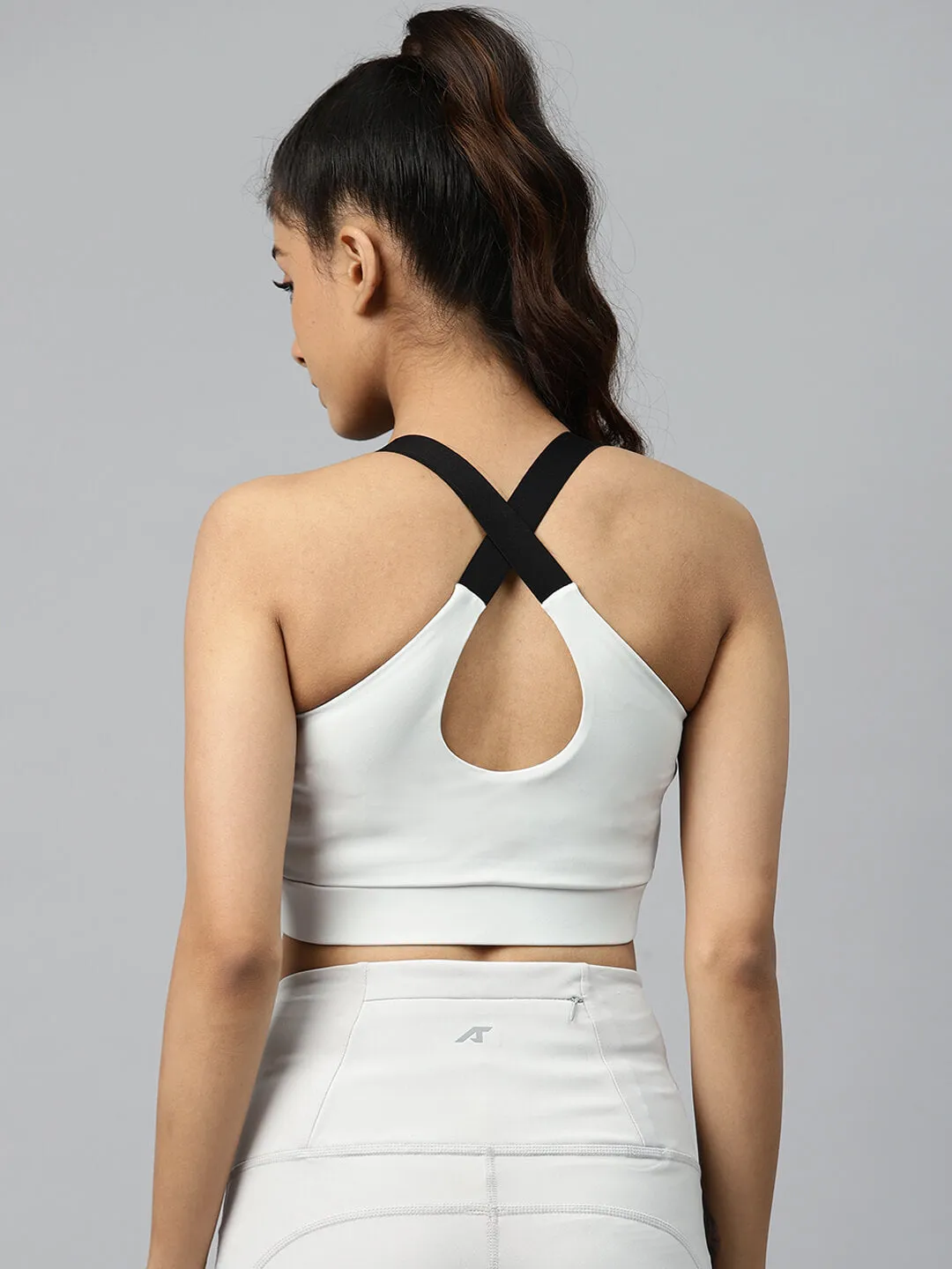 Alcis Solid Grey Styled Back Sports Bra - Full Coverage