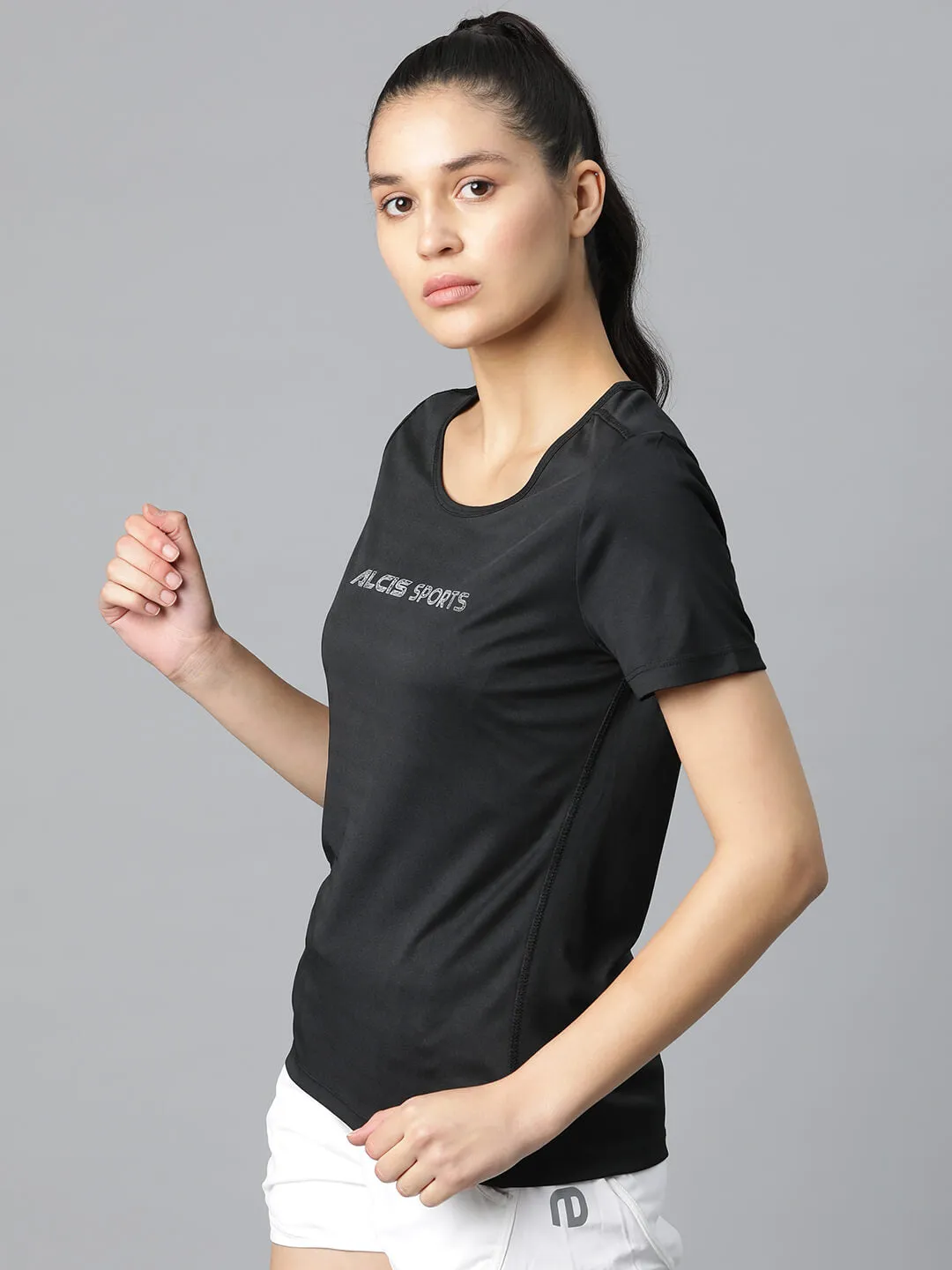 Alcis Typography Printed Anti Static Slim Fit Sports T-shirt