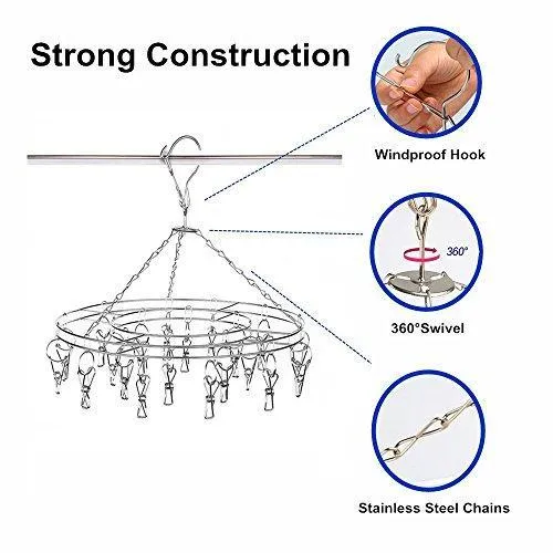 Amagoing Hanging Drying Rack Laundry Drip Hanger with 20 Clips and 10 Replacement for Drying Socks, Baby Clothes, Bras, Towel, Underwear, Hat, Scarf, Pants, Gloves