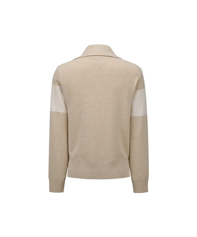 ANEW Golf Women Big Collar Half Zip-UP Pullover - Light Beige
