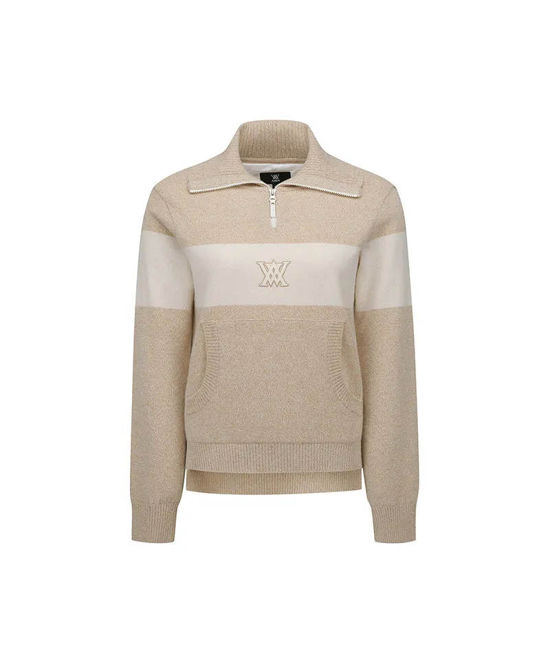 ANEW Golf Women Big Collar Half Zip-UP Pullover - Light Beige