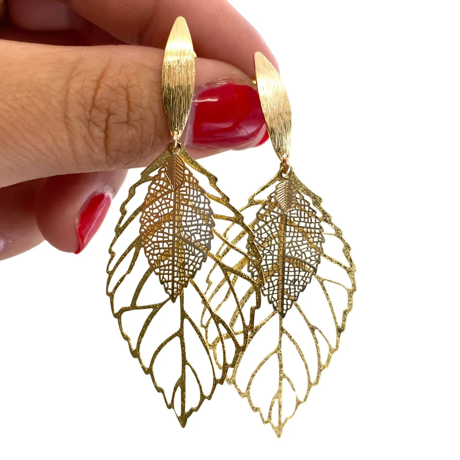 Angela D'Arcy Gold Double Leaf Earrings