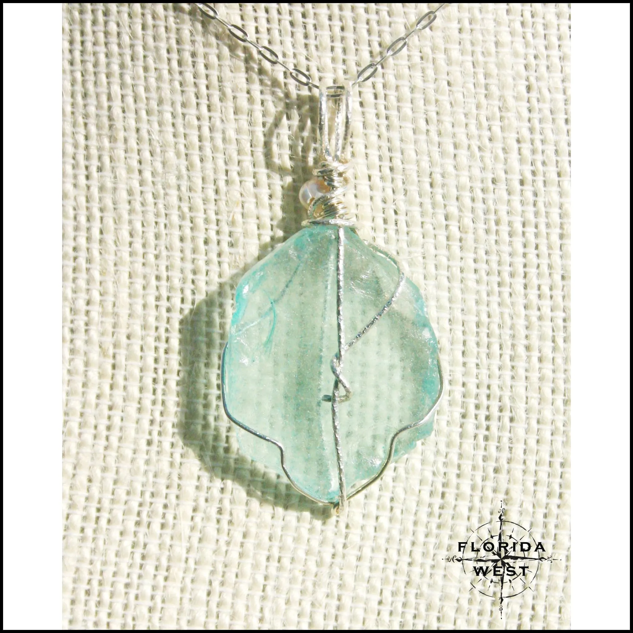 Aqua Sea Glass - Sterling Silver Wrap