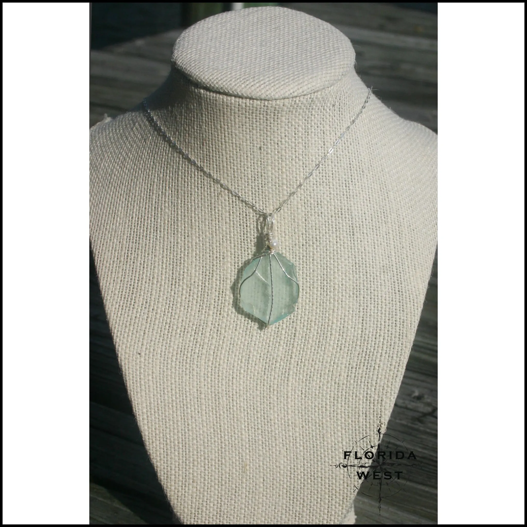 Aqua Sea Glass - Sterling Silver Wrap