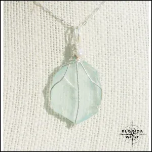 Aqua Sea Glass - Sterling Silver Wrap
