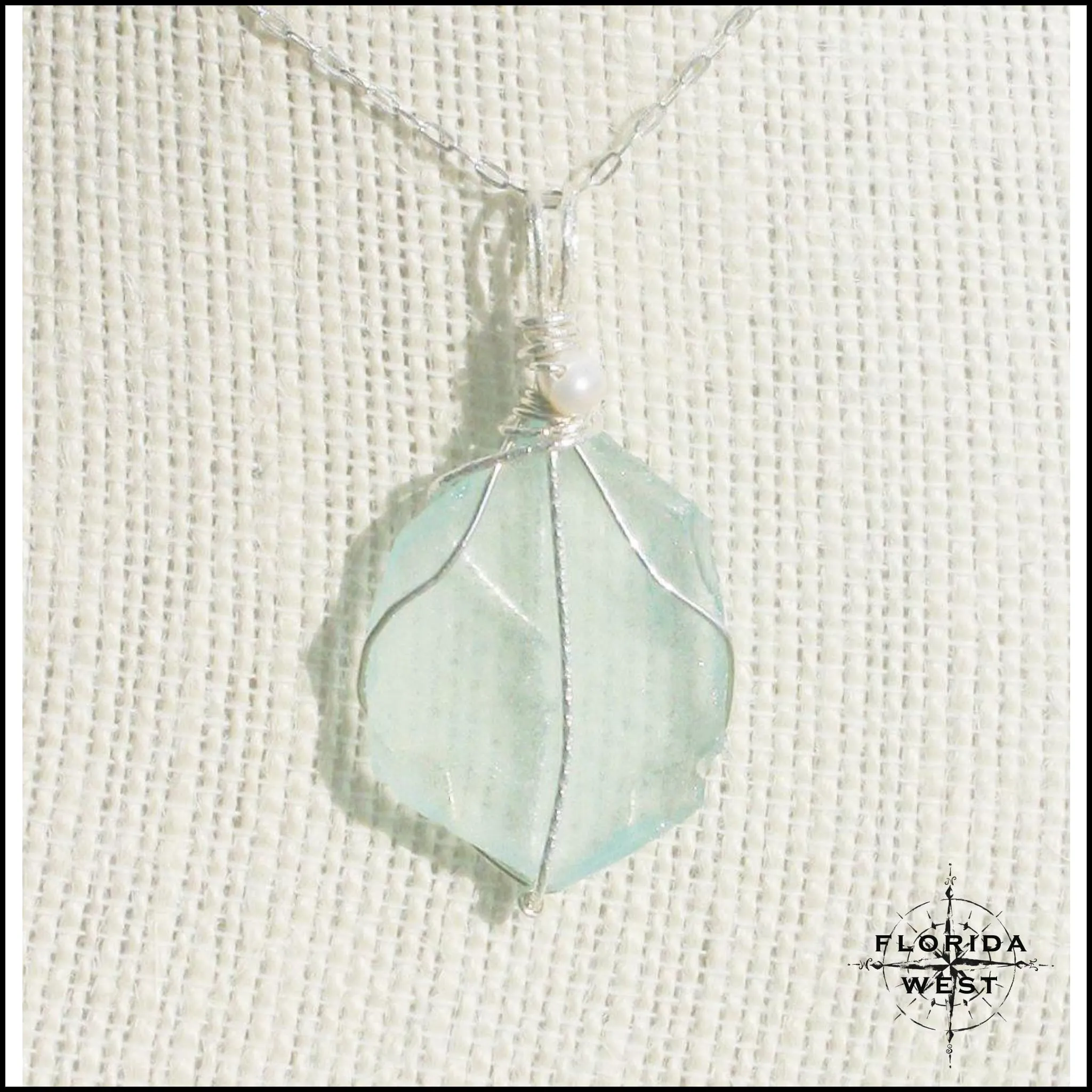 Aqua Sea Glass - Sterling Silver Wrap