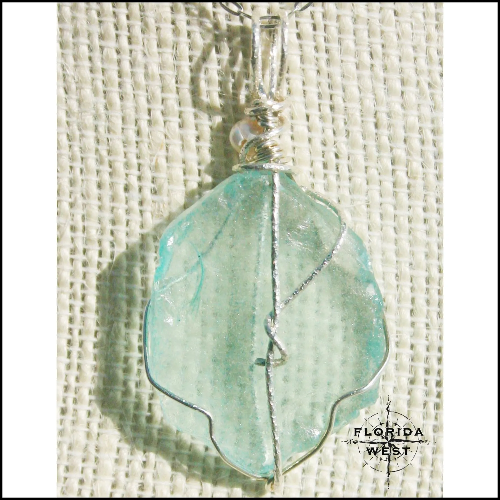 Aqua Sea Glass - Sterling Silver Wrap