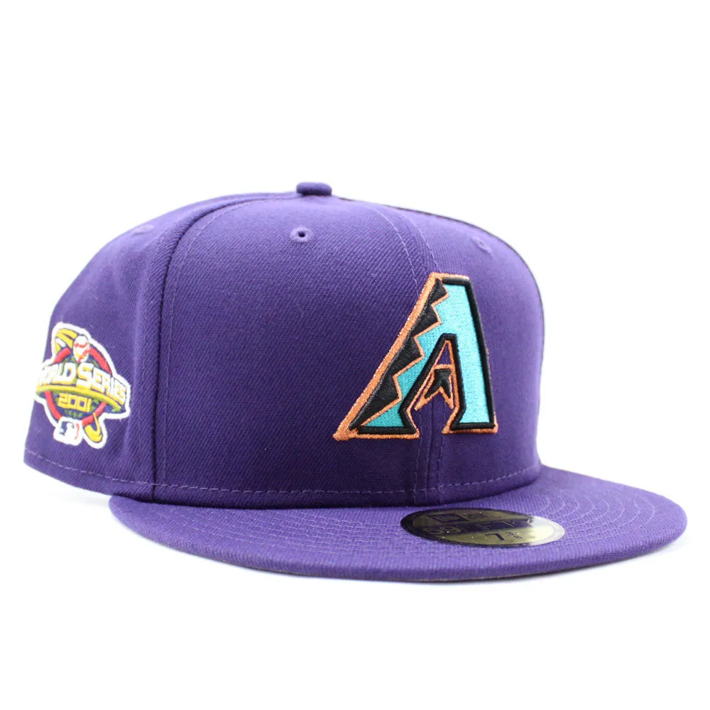 Arizona Diamondbacks 2001 World Series New Era 59Fifty Fitted Hat (Glow in the Dark Patch Purple Gray Under Brim)