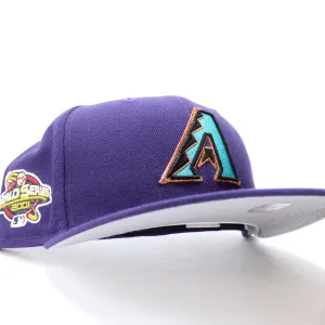 Arizona Diamondbacks 2001 World Series New Era 59Fifty Fitted Hat (Glow in the Dark Patch Purple Gray Under Brim)