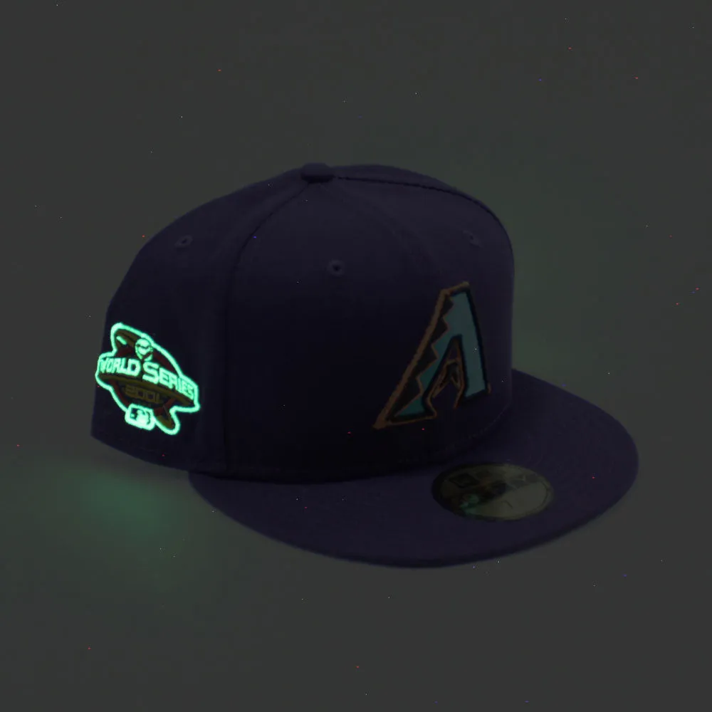 Arizona Diamondbacks 2001 World Series New Era 59Fifty Fitted Hat (Glow in the Dark Patch Purple Gray Under Brim)