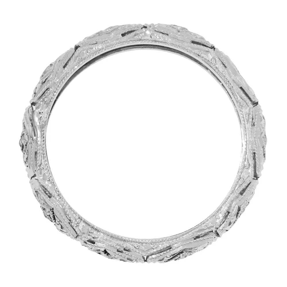 Art Deco Cheshire Filigree Vintage Diamond Wedding Band in Platinum - Size 7 3/4
