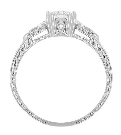Art Deco Loving Hearts 1/2 Carat Diamond Antique Style Engraved Engagement Ring in 18 Karat White Gold